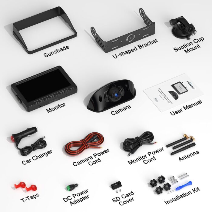 Fookoo HD 1080P Wireless RV Backup Camera System for Furrion Pre-Wired RV Truck Trailer, 7" IPS Monitor & 1 Rear View Camera, IR Night Vision Recording IP69 Waterproof Plug and Play - DW7Y5 - Image 8