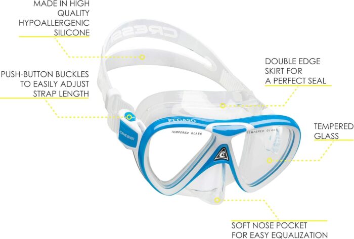 Cressi Snorkeling Silicone Set (mask & Dry Snorkel) for Kids Aged 5 to 15 Year Old - Pegaso & Iguana Dry: Designed in Italy - Image 2