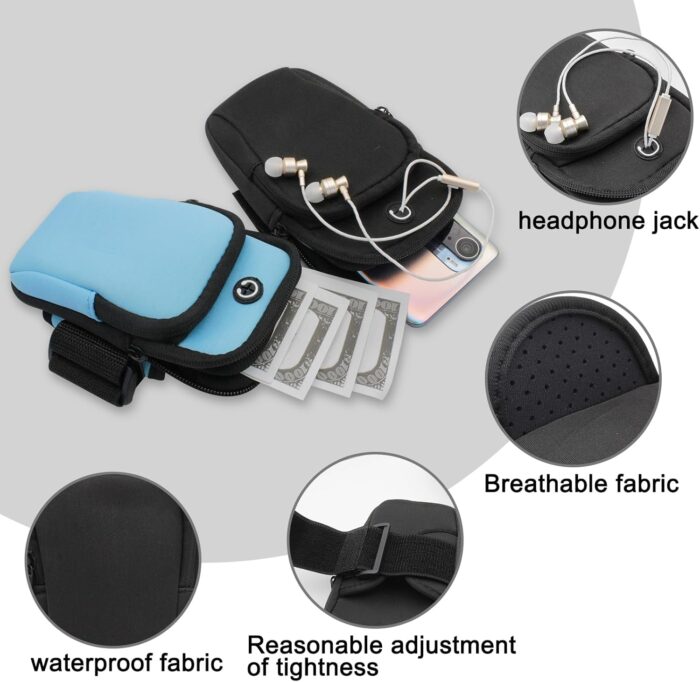 Running Armband, Diving Cloth Running Phone Holder Running Accessories for Men and Women, Dual Pockets Phone Arm Band for Running, Cycling, Mountaineering (Black) - Image 2