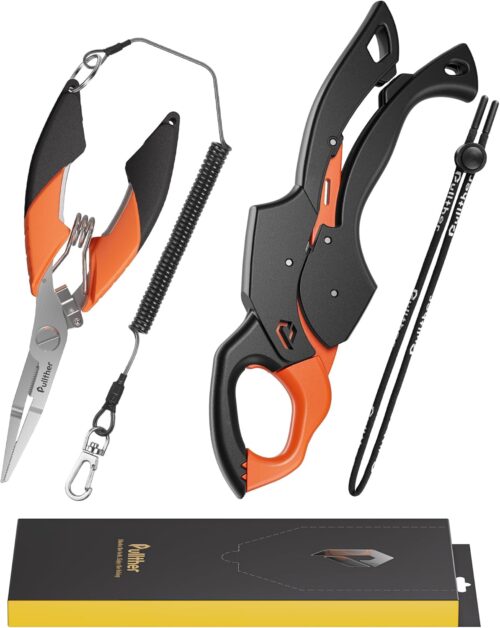 Fish Gripper 9.2",Muti-Function Line Cutter and Split Ring Fishing Pliers for Fly Fishing, Ice Fishing,Saltwater Fishing Tool Kit,Fishing Gear with Fishing Lanyard
