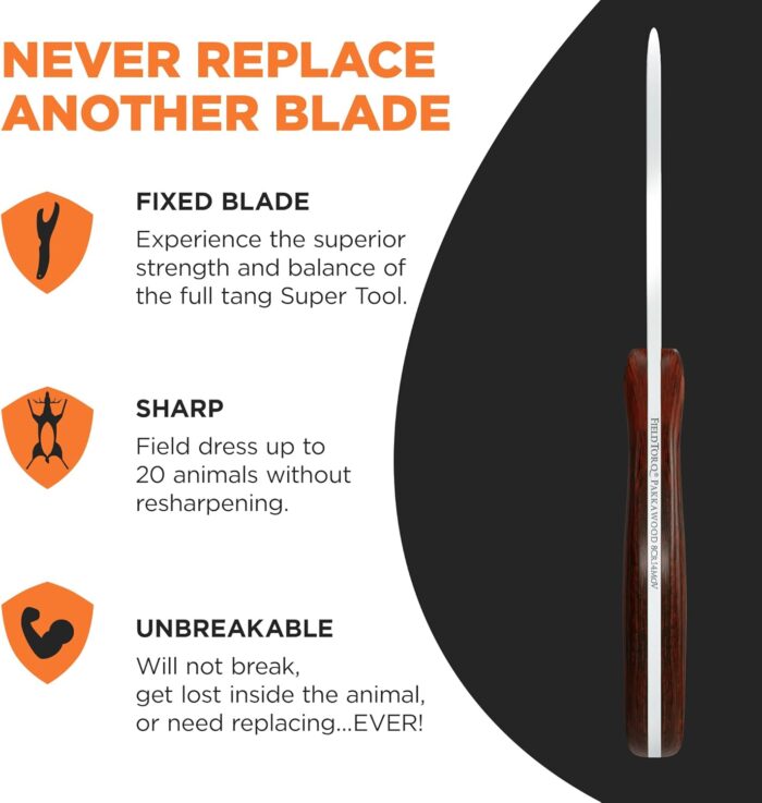 Field Dressing Kit | 4-in-1 Super Tool with Sheath & Sharpener | Skinning Knife for Hunting | Gut Hook | Deer Hunting Knife Set | Pakkawood - Image 4