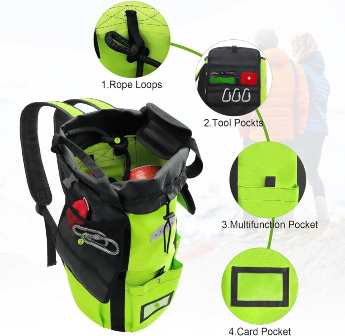 AOLEBA Arborist Rope Storage Bag Tree Climbing Rock Rope Bucket Backpack Rope Storage Bag Large Capacity 1680D Thicken Nylon Material with Hand Straps, Side Pockets - Image 3