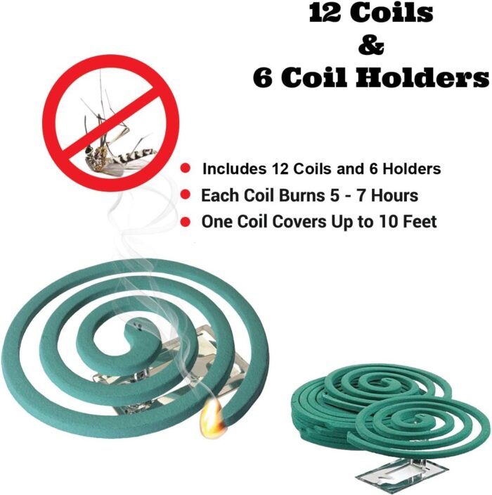 W4W Mosquito Repellent Coils - Outdoor Use Reaches Up to 10 feet - Each Burns for 5-7 Hours (Three Pack Contains 12 coils & 6 Stands) - Image 3