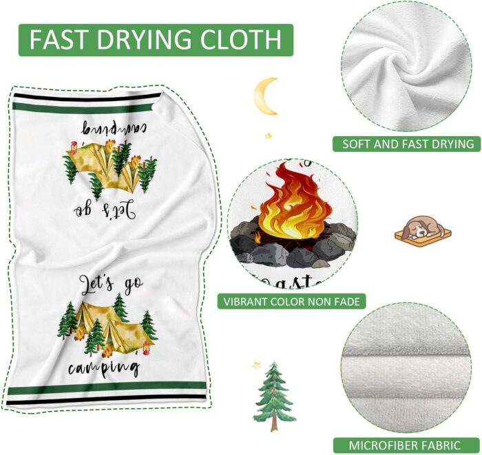 Camping Kitchen Towels Set of 4 Dish Towels Kitchen Hand Towels Kit Printed with Funny Sayings Novelty Gifts for Campers Happy Camper Camping Tent Pine Tree Farmhouse RV Decor Sign Home Decorations - Image 2
