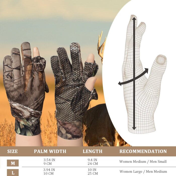 Camouflage Hunting Gloves, Lightweight Anti-Slip Full Finger Fingerless Touchscreen Camo Gloves Outdoor Tactical Hunting Gear Archery Accessories for Turkey Fishing Airsoft - Image 6