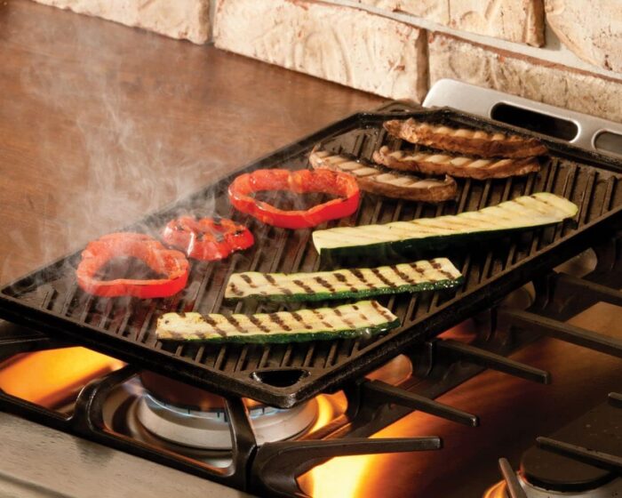 Lodge Reversible Cast Iron Grill/Griddle – 9.5 x 16.75 Inch Pre-Seasoned Cooking Surface – Flat & Ribbed Sides – Use on Stove, Grill, or Campfire – Made in the USA – Heavy-Duty, Black - Image 5
