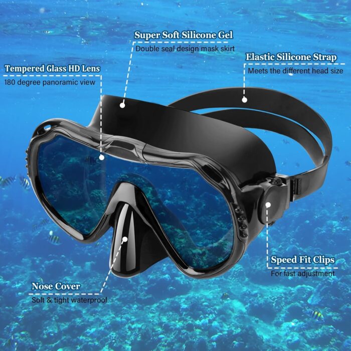 Snorkeling Gear for Adults, 4 in 1 Travel Size Mask Fins Snorkel Set with Panoramic View Anti Fog Mask, Dry Top Snorkel, Trek Fins and Travel Bag, Snorkel Gear for Swimming Diving Snorkeling - Image 3