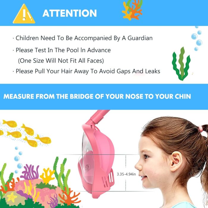 Kids Snorkel Mask Full Face, Snorkeling Gear for Kids 2-14 with Camera Mount, 180 Degree Panoramic View Snorkeling Set Anti-Fog Anti-Leak - Image 6