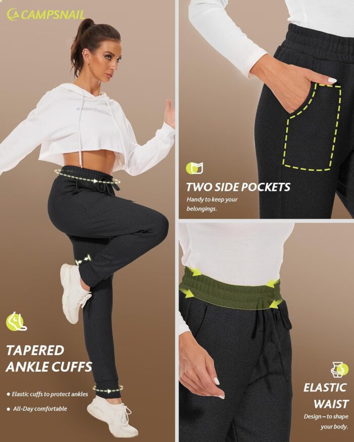 CAMPSNAIL Fleece Lined Sweatpants Women - Joggers for Women with Pockets High Waisted Thermal Winter Warm Pants for Snow - Image 3