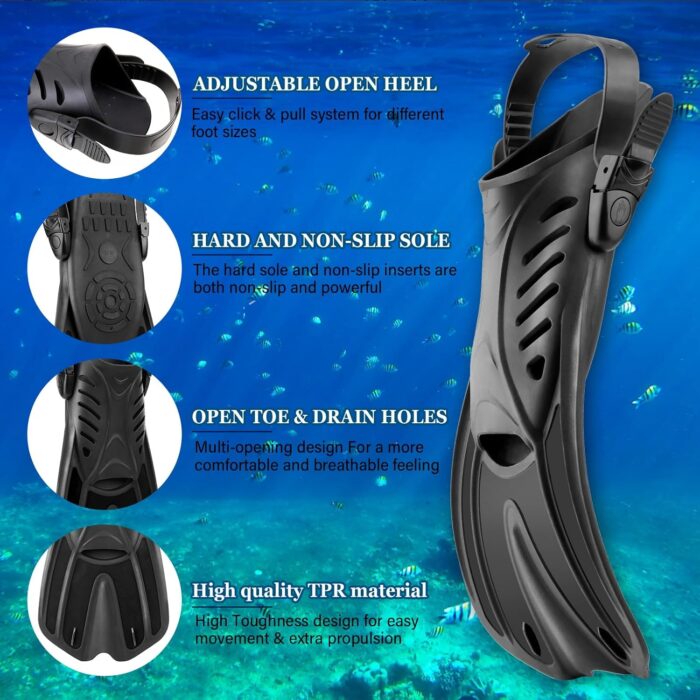 Snorkeling Gear for Adults, 4 in 1 Travel Size Mask Fins Snorkel Set with Panoramic View Anti Fog Mask, Dry Top Snorkel, Trek Fins and Travel Bag, Snorkel Gear for Swimming Diving Snorkeling - Image 5