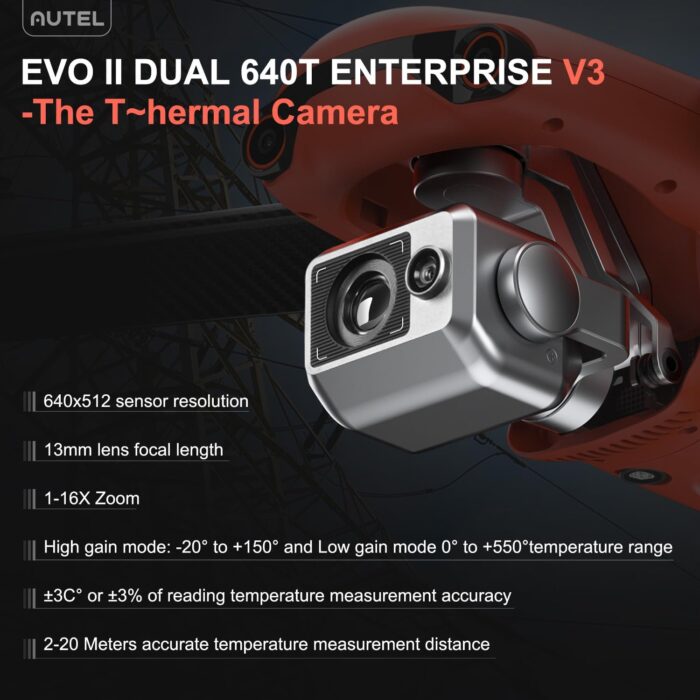 Autel Robotics EVO II Dual 640T Enterprise V3, Support Remote ID, 640 * 512@30 fps T~hermal Imaging, 0.8" RYYB CMOS 8K Sensor, DRI Ranges, 1-16x Zoom, 42 Mins,15KM Transmission - Image 2