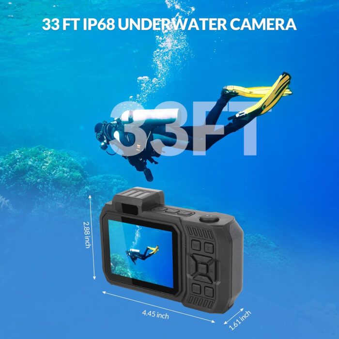 33FT Underwater Camera 4K 30FPS Waterproof Digital Camera with Dual Screens Selfie Built-in 2500 mAh Battery for Snorkeling,Novice Photographer,Black - Image 2