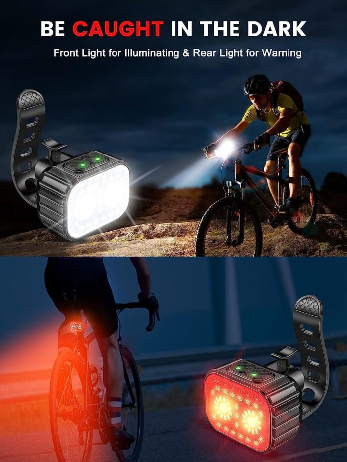 Bike Lights, Rechargeable Bicycle Lights Set Super Bright 8+12 Modes, IPX6 Waterproof Bike Lights for Night Riding/Cycling Safety, Front and Back Taillight Reflectors, 58 Hrs Long Battery Life - Image 2