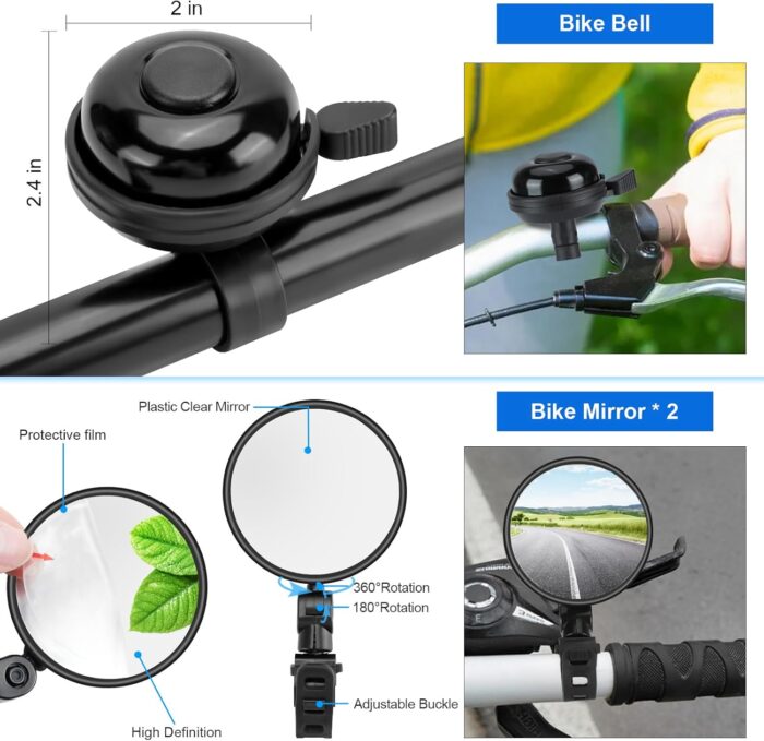 8 Pack Bicycle Accessories, Bike Light Set USB Rechargeable, 1 Bike Water Bottle Holder, Bike Bag and 1 Bike Aluminum Bicycle Bell,Pump - Image 6