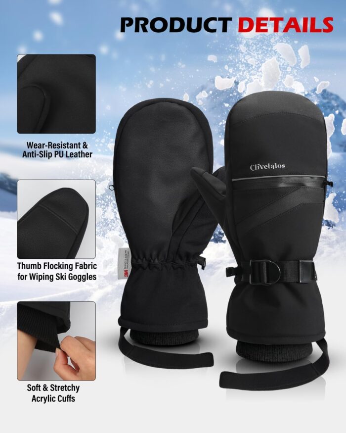 Winter Snow Ski Mittens for Men Women-Snowboard Mittens Waterproof Cold Weather Insulated Mitts Gloves Snow Sports - Image 4