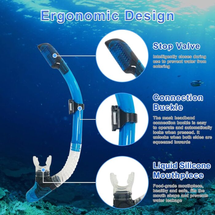 Diving Snorkle, Mask Set Adult,Anti-Fog Panoramic View Mask Scuba Gear,Goggles Swimming Adult for Snorkeling Scuba Diving Swimming Travel Size - Image 4