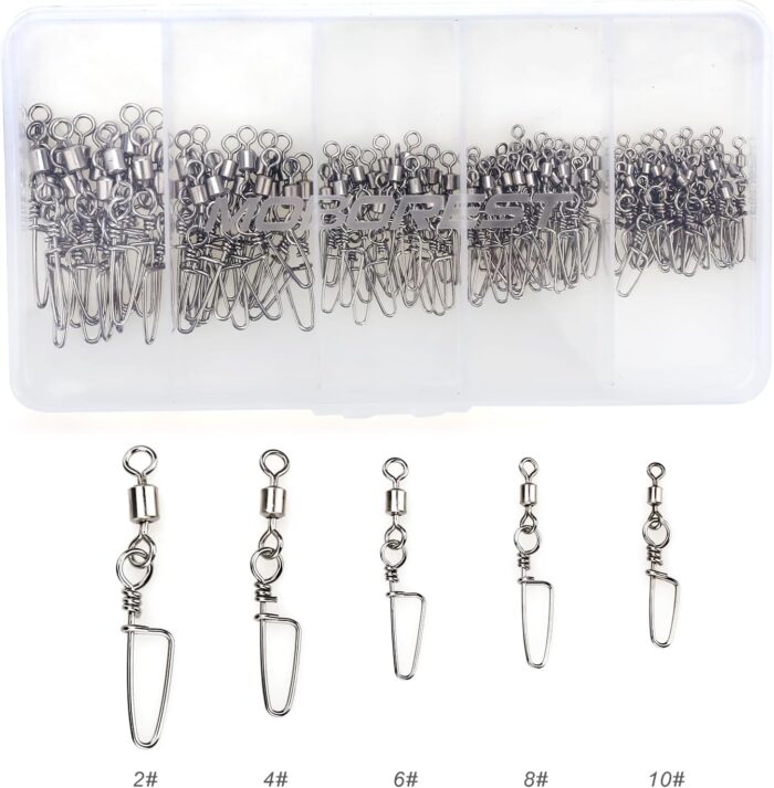 110PCS Stainless Steel Barrel Snap Swivel Fishing Accessories, Premium Fishing Gear Equipment with Ball Bearing Swivels Snaps Connector for Quick Connect Fishing Lures - Image 2