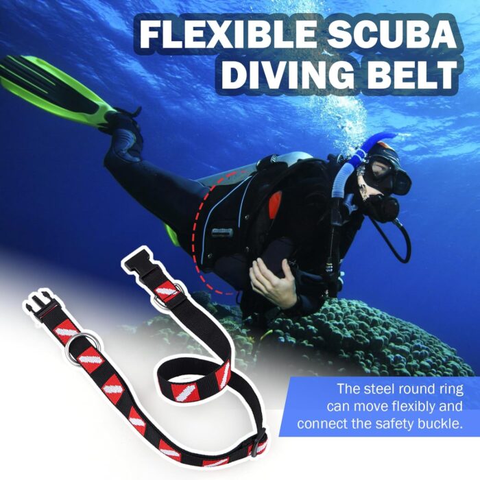 Scuba Diving Belt with Quick Release Buckle, Adjustable Dive Belt with D Ring & Movable Ring, Dive Flag Webbing Diving Gear Hanging Strap for Scuba Diving, Freediving, Snorkeling Equipment - Image 2