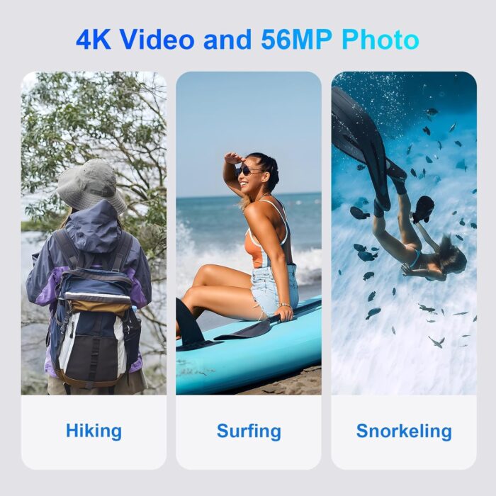 Digital Camera - 4K 56MP 33FT UHD Underwater Camera for Snorkeling with 32GB Card Dual-Screen Compact Waterproof Dustproof Floatable Camera - Autofocus Point and Shoot Digital Camera 1500mAh Battery - Image 3