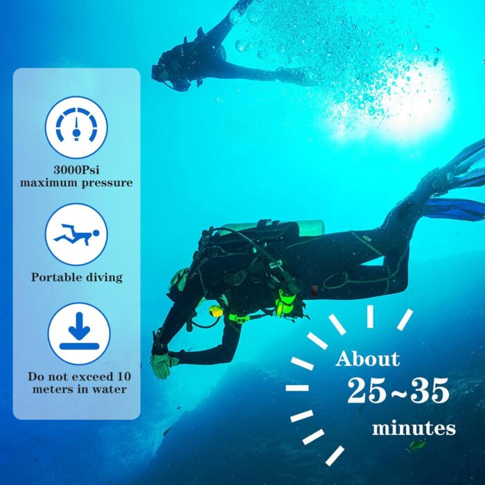 2.3L Mini Scuba Tank, 25-35 Minutes Diving Lung Tanks, DOT-Certified Scuba Diving Tank, Portable Dive Portable Lungs, 2.3L(16 Cu Ft) Capacity, 3000 Psi Max Pressure, Aluminum Tank, Within 30 Ft - Image 5