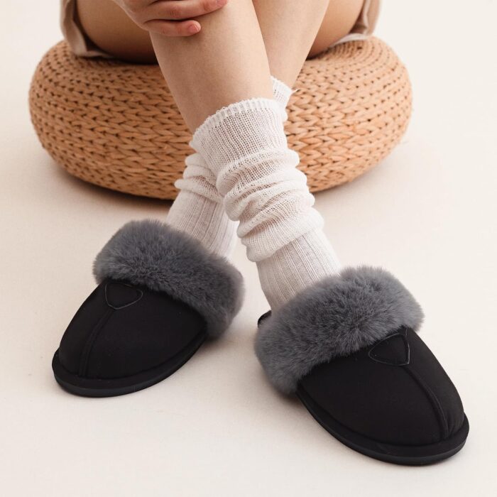 Parlovable Womens Fuzzy Slippers Memory Foam Suede House Slippers Faux Fur Indoor Outdoor Shoes - Image 2