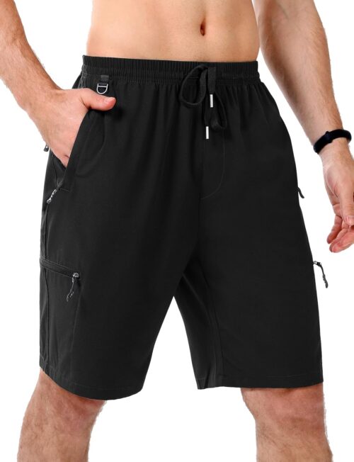 Mens Hiking Cargo Shorts with 5 Zipper Pockets 9" Lightweight Quick Dry Shorts for Men Outdoor Casual Golf