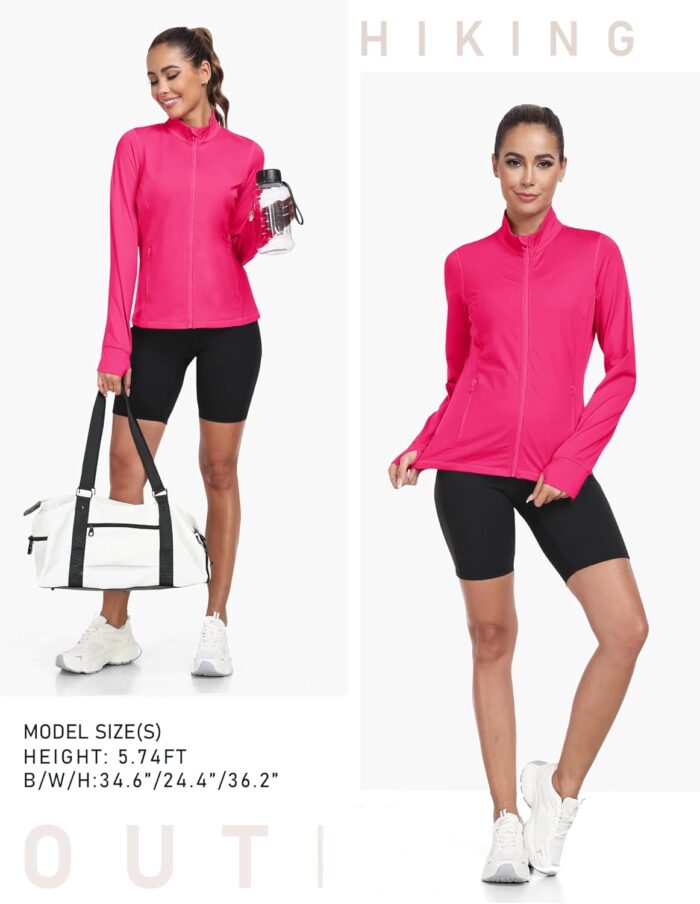MoFiz Women's Full Zip Hiking Shirt Lightweight UPF 50+ Sun Protection Running Jacket Long Sleeve Sports Outdoor Top Pockets - Image 6