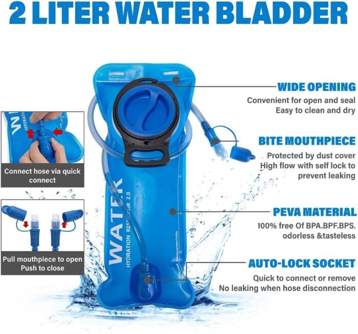 Insulated Hydration Backpack Pack with 2L Water Bladder Lightweight 22L Hiking Backpack Bag for Women Men Daypack for Hiking Running Festival Camping Biking - Image 6
