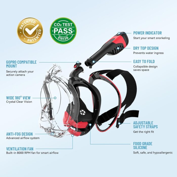 2025 New Full Face Snorkel Mask Adult, Patented Electric Snorkeling Gear for Adults, Foldable Snorkel Set with Detachable Camera Mount, SGS Certified Safety, Anti-Leak & Anti-Fog - Image 4