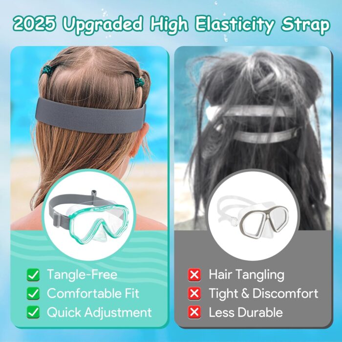 Vvinca Snorkeling Gear for Kids Dry Top Kids Snorkel Set for Boys Girls Junior Youth Children Age 4-14 Swim Goggles with Nose Cover Anti-Fog Panoramic View Adjustable Elastic Diving Mask and Snorkel - Image 4