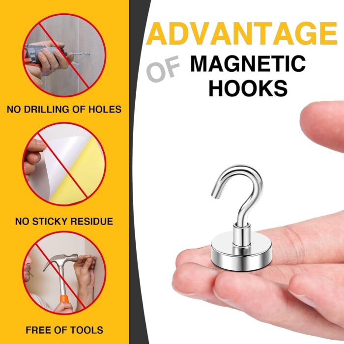 DIYMAG Magnetic Hooks, 30lbs+ Magnet Hook 2025 Cruise Cabin Ship Essentials Heavy Duty Strong Magnets Refrigerator Fridge Hanging for Classroom Beach Vacation Kitchen Grills Home 20 Pack (Silver) - Image 6