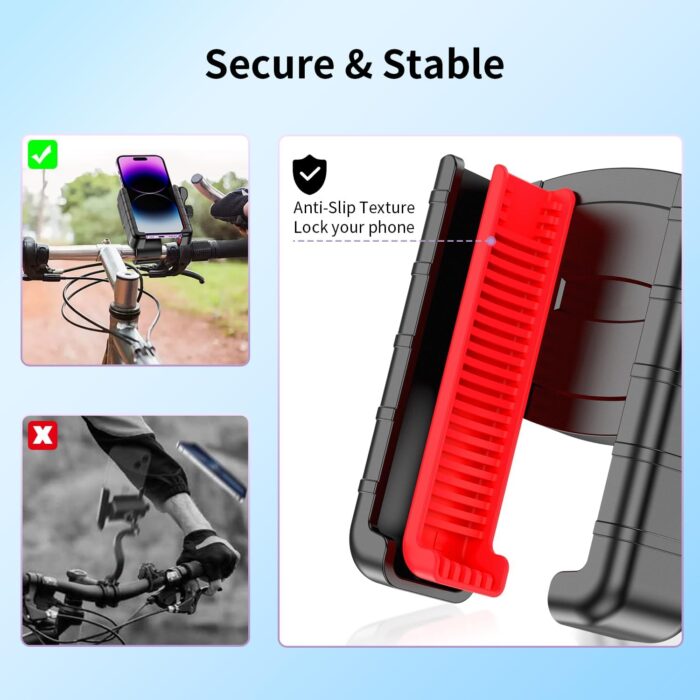 Bike Phone Mount Holder, [Camera Friendly] Motorcycle Phone Mount for Electric Scooter, Mountain, Dirt Bike and Motorcycle - 360° Rotate Suitable for iPhone & Android Smartphones from 4.5-7.0 inches - Image 4