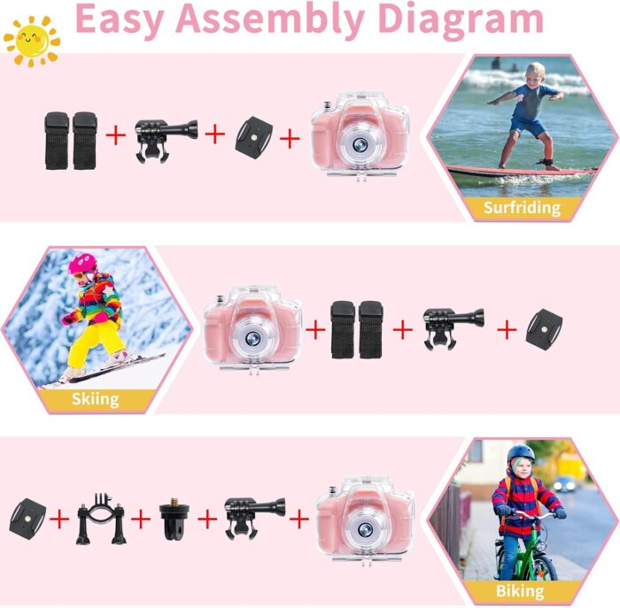 Kids Camera Underwater Waterproof Digital Camera for Kids 2 Inch IPS Screen 1080P HD Kids Video Action Camera for 3 4 5 6 7 8 9 10 Year Old Girls Boys Thanksgiving Christmas Birthday Gift - Image 5
