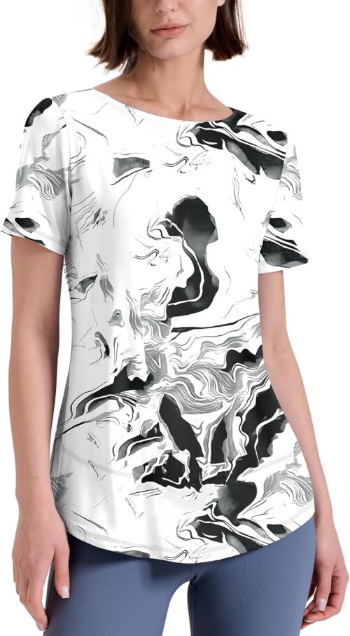 Kistore Workout Tops for Women Short Sleeve Boat Neck Loose Fit Gym T-Shirt Athletic Casual Tee Shirts