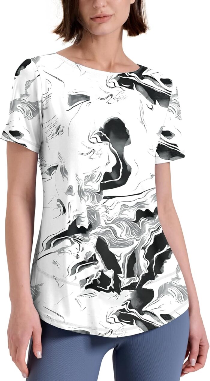 Kistore Workout Tops for Women Short Sleeve Boat Neck Loose Fit Gym T-Shirt Athletic Casual Tee Shirts