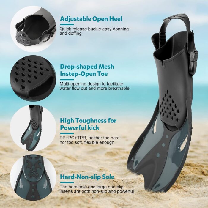 KUYOU Mask Fins Snorkeling Gear for Adults - Wide View Anti-Fog Mask, Full Dry Top Snorkel Gear Set - Image 4