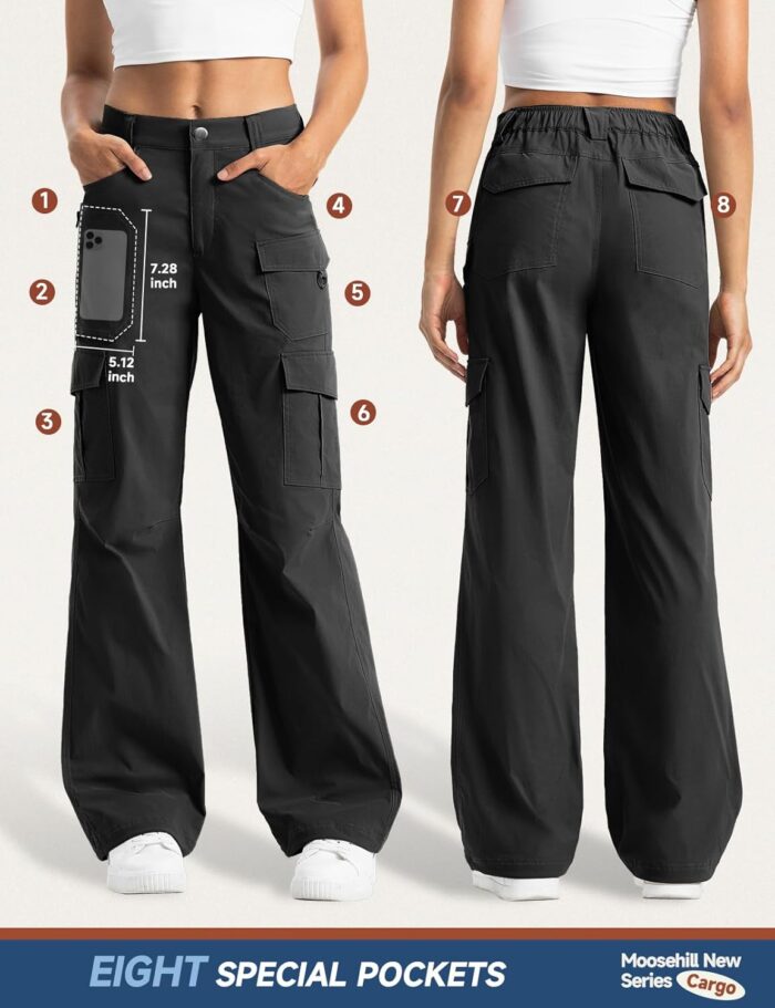 Moosehill Women's-Cargo-Hiking-Pants-High-Waisted Wide Leg Water Resistance Lightweight Stretch for Work Casual Outdoor - Image 2