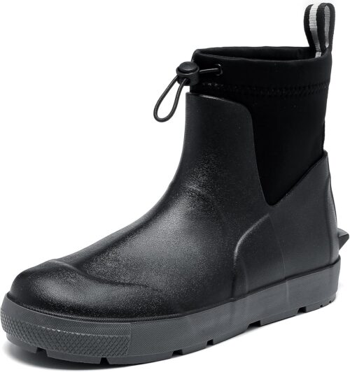 Deck Boots For Men Anti-Slip, Waterproof Ankle Rain Boots, Rubber Outdoor Fishing Footwear, Chelsea Garden Work Water Shoes, Size 6.5-12