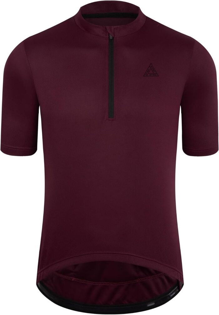 Men's Cycling Jersey Short Sleeves Bike Jersey 1/3 Zipper Solid Color Club Fit, Biking Cycling Shirt Zipper Pocket