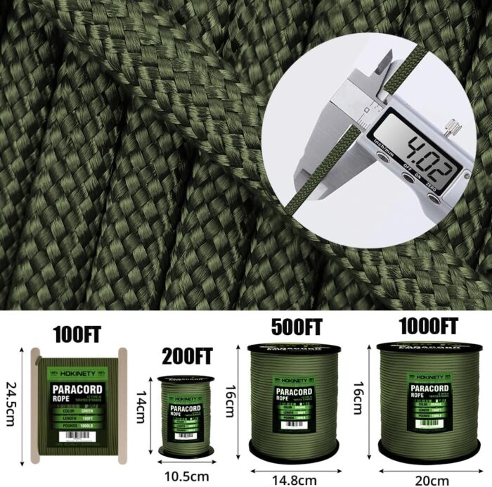 1000Ib Paracord Rope - 100ft / 200ft / 500ft / 1000ft 4mm,12 Strand Parachute Spool Cord,para Cord Lanyard for Camping,Hammock,Clothsline,Hiking,Fishing,Survival braceletand Survival - ArmyGreen 100FT - Image 5