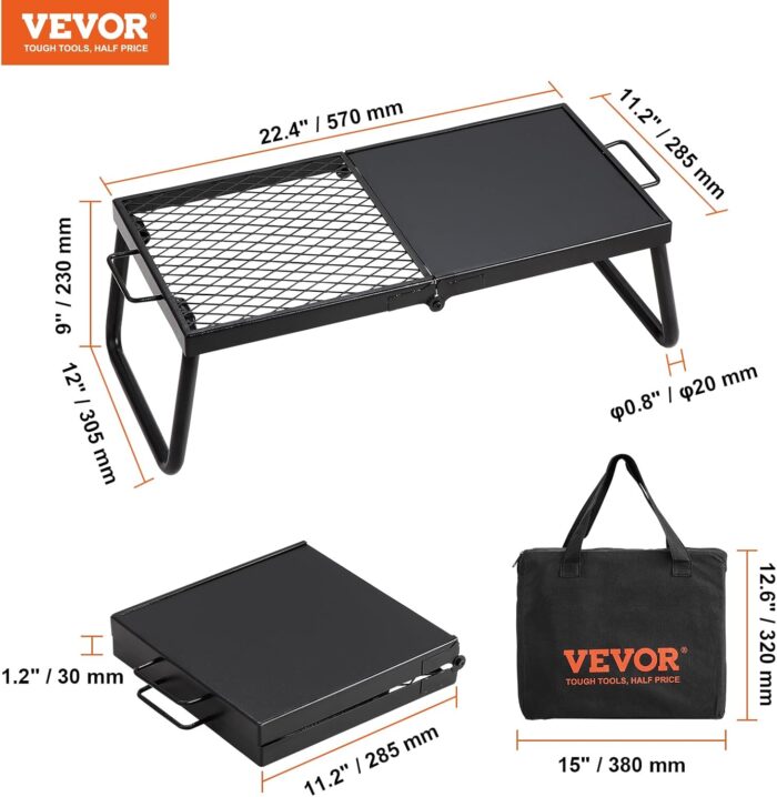 VEVOR Folding Campfire Grill, Heavy Duty Steel Mesh Grate, 22.4" Portable Camping Grates Over Fire Pit, Camp Fire Cooking Equipment with Legs Carrying Bag, Grilling Rack for Outdoor Open Flame Cooking - Image 7