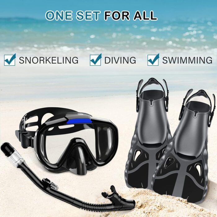 Snorkel Set with Fins for Adults, Snorkeling Gear for Adults Men and Women, Snorkle, Mask Set Adults Dry Top Snorkel Mask Combo Set with Travel Bag for Snorkeling, Diving, Swimming - Image 7