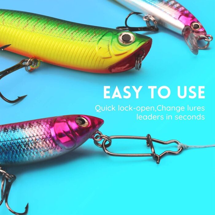 Fishing Snap Clips, Duo lock Stainless Steel Fast Change Lure High Strength Terminal Tackle Connectors Fishing Gear Accessories For Fishline Hooks Weight Catfish Baits（ 50 Pcs Test 60-120 Pound ) - Image 3