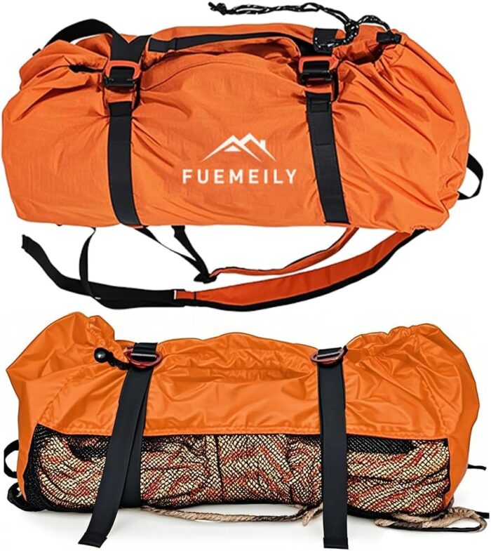 Rock Climbing Rope Bag, Large Capacity Folding Rope Storage Backpack with Ground Sheet, Adjustable Straps Outdoor Climbing Gears Orange - Image 2