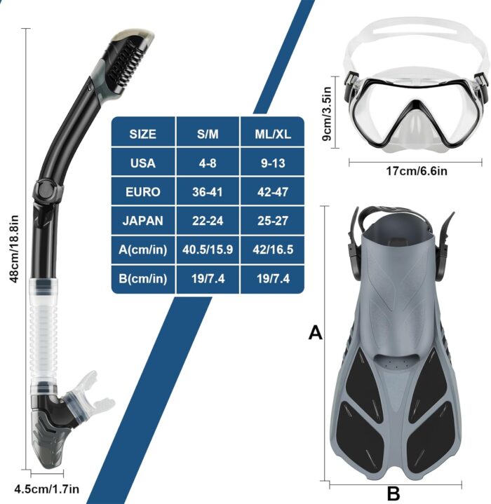 ZEEPORTE Mask Fin Snorkel Set, Travel Size Snorkeling Gear for Adults with Panoramic View Anti-Fog Mask, Trek Fins, Dry Top Snorkel and Gear Bag for Swimming Training, Snorkeling Kit Diving Packages - Image 6