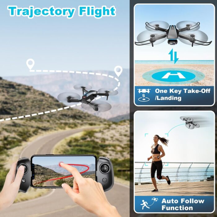 Drone with Camera - Drones for Adults, with 2 Batteries, Carrying Case, Propellers, 1080P HD Foldable Drone with Stable Hover, Trajectory Flight, Gravity Control, One Key Take Off/Land, 3D Flip - Image 4