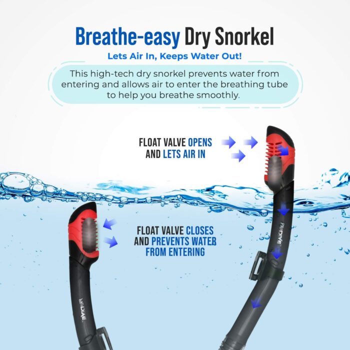 Premium Dry Top Snorkel Set - Impact Resistant Tempered Glass Diving Mask, Watertight and Anti-Fog Lens for Best Vision, Easy Adjustable Strap, Waterproof Gear Bag Included - Image 5
