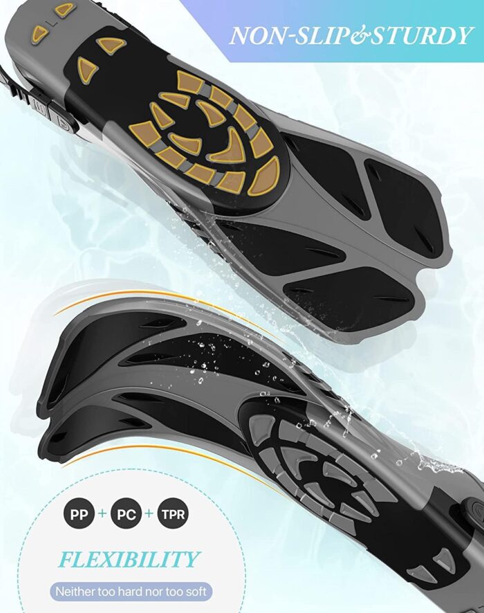 Greatever Snorkel Fins Adjustable Buckles Open Heel Swim Flippers Travel Size Short Swim Fins for Snorkeling Diving Swimming Adult Men Womens - Image 3