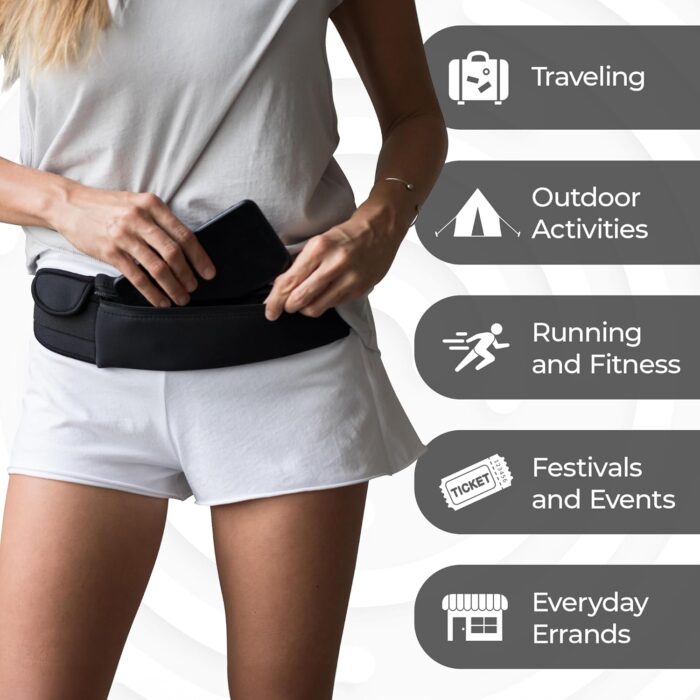 The Belt of Orion Survival Gear Travel Running Belt Waist Fanny Pack Hands Free Way to Carry Sanitizer, Face Mask, Phone, Passport, Keys, ID, Money & Everyday Essentials (Travel 9"x4") - Image 6