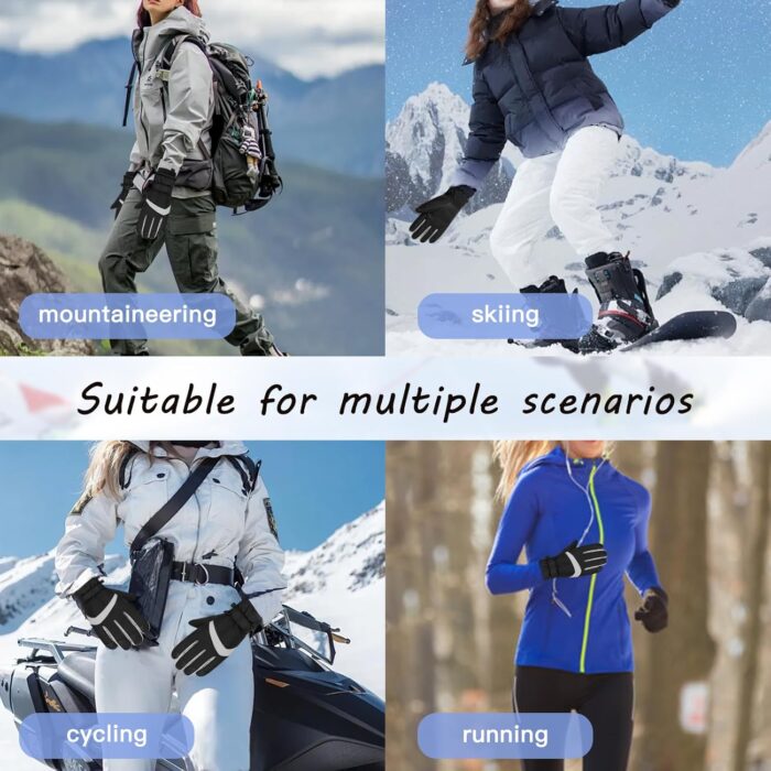 Women Ski Gloves - Windproof Thermal Touchscreen Waterproof Winter Warm Snow Gloves for Skiing Cycling Outdoor Sports - Image 7